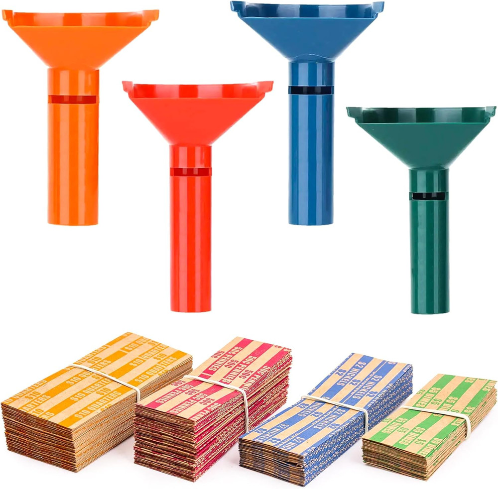 Color-Coded Coin Counting Tube with 150 Assorted