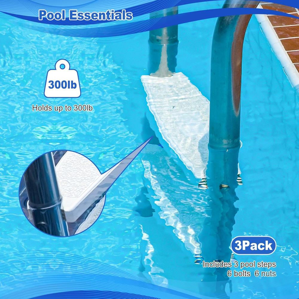 18" Universal Pool Ladder Steps (3-Pack) - Heavy-Duty Molded Plastic Replacement