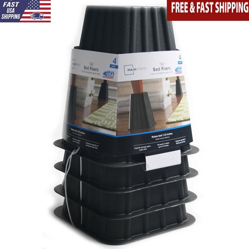 Tall Bed Risers Set of 4 Heavy Duty Storage Elevators Bedposts 300 lbs Capacity