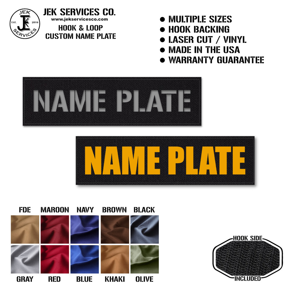 Custom Name Plate Gear Patch - Laser Cut or Vinyl Print - Hook & Loop Backing