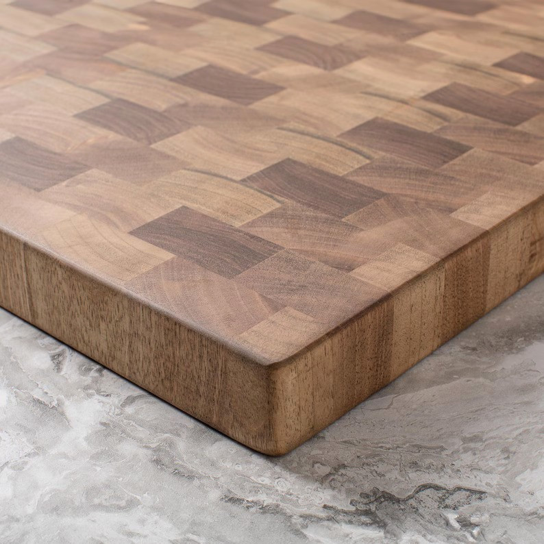 Walnut End Grain Cutting Board for Kitchen, Thick Charcuterie Chopping Block