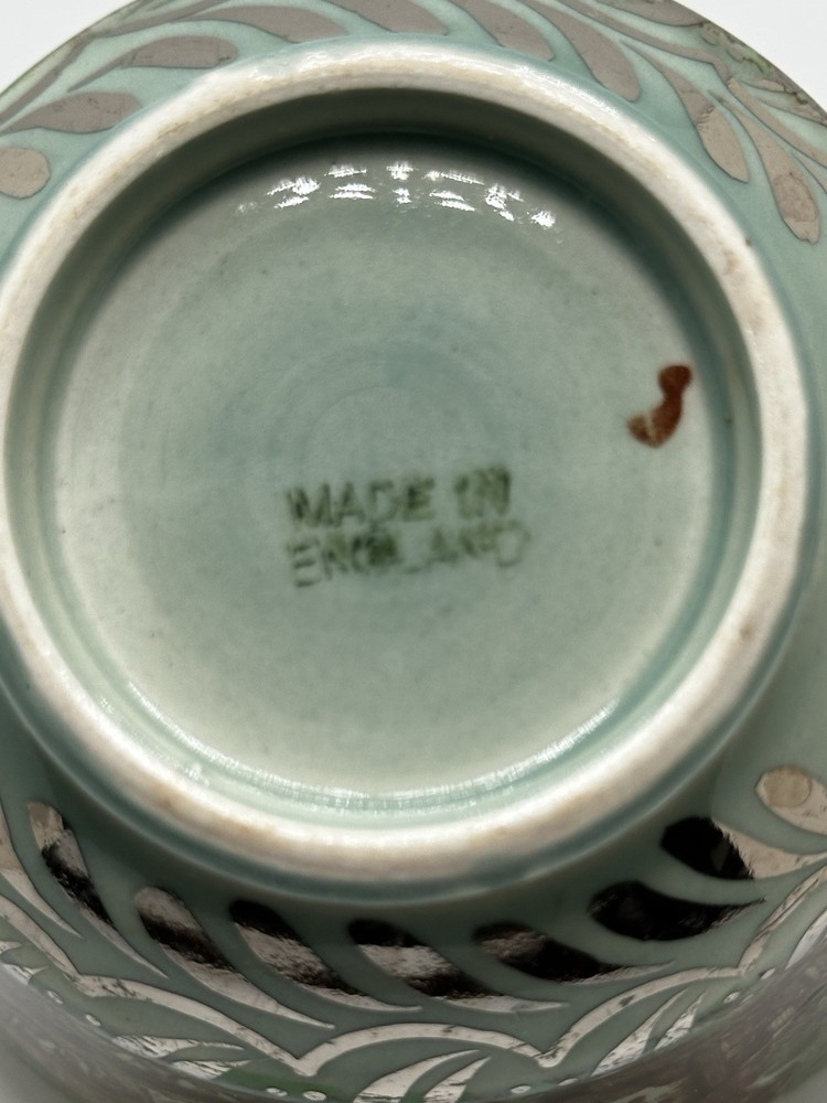 Rare Silver Overlay Pastoral Scene Poly Brown Transferware Cup