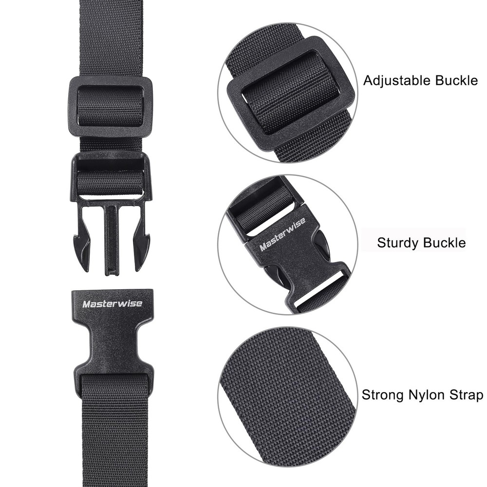 Masterwise Buckle Straps with Clips, Adjustable Nylon 7’x1", Black