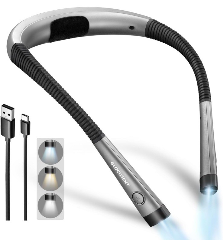 Glocusent Book Light, 3-Color & 6-Brightness Reading Light, Bendable Neck Light,