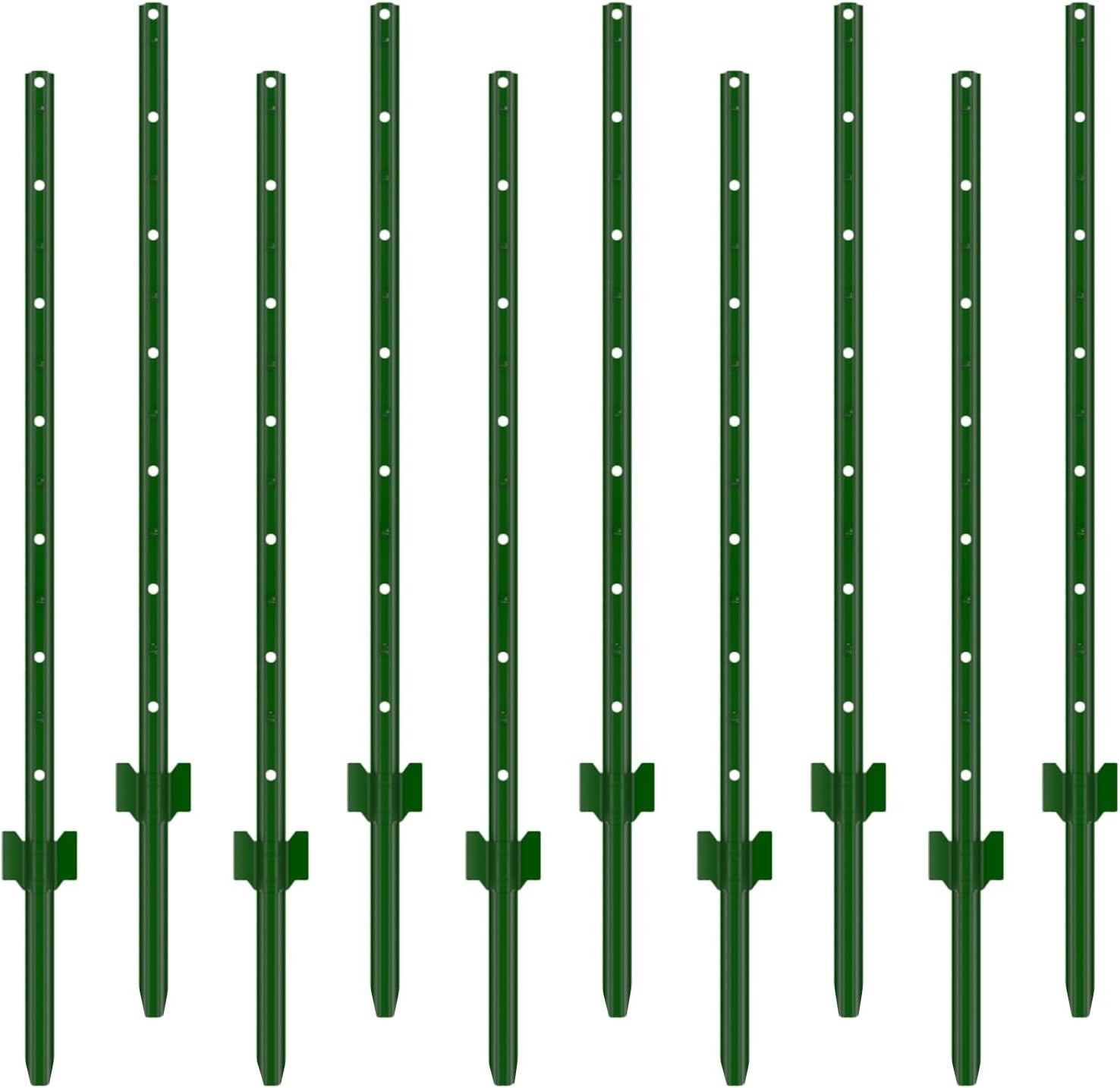 4-5-6-7 Feet Pack of 10 Heavy Duty Garden Metal Steel Fence Posts with U-Channel
