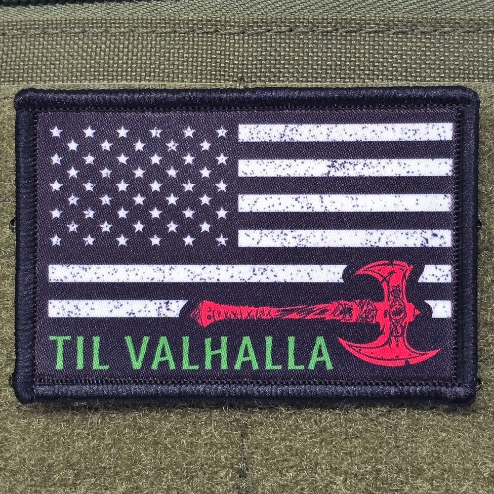 Til Valhalla Patch Moral Tactical Meme Military Army USA Flag Hook & Loop 3x2
