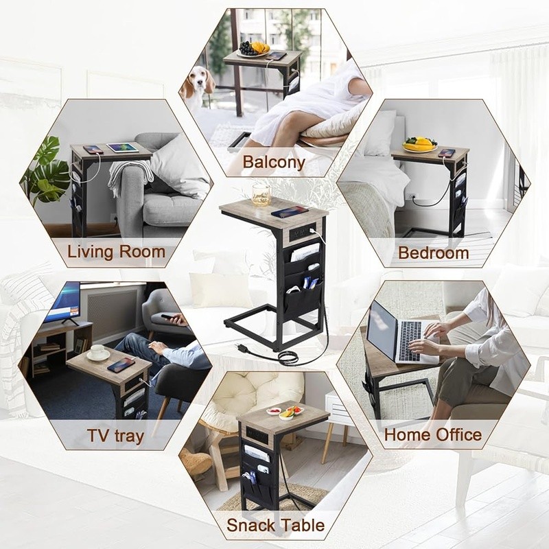 C Side Tables W/ USB Ports & Outlets Sofa Organizer Storage C Table Set