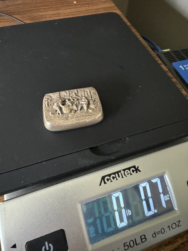 Vintage Silver Pill Box Denmark Tavern Scene Box
