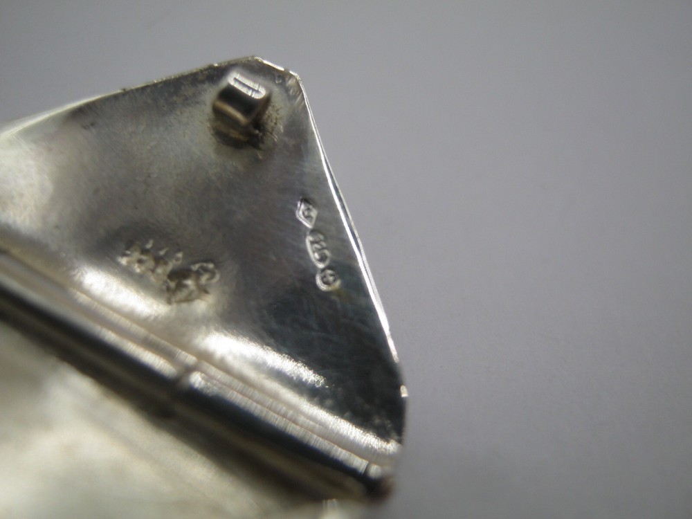 Hallmarked Sterling Silver Real Diamond Set Envelope Stamp Case Box Holder