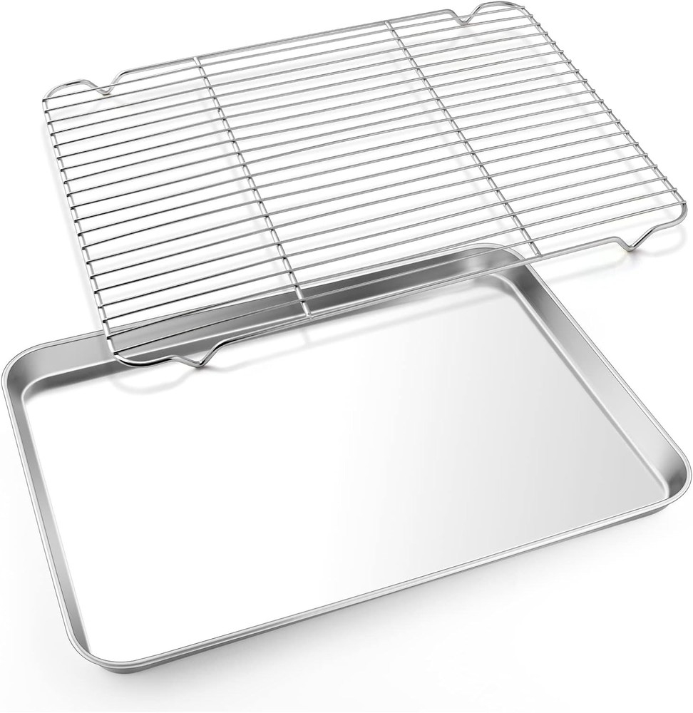E-far Cookie Sheet with Rack Set, Half Baking Pan for 17.7x13, Silver