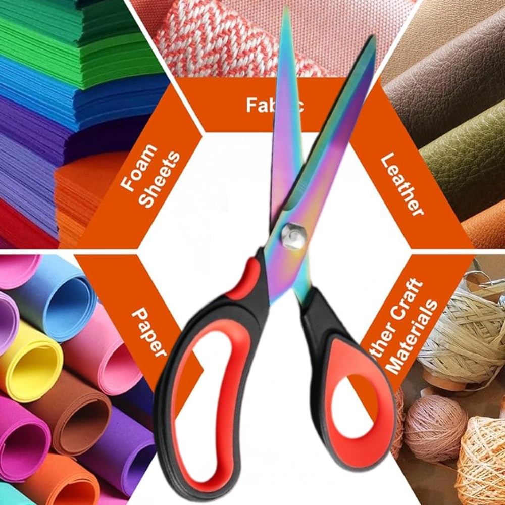 Scissors Multi-Purpose, 9.5" Sharp Sewing Scissors, Professional Heavy Red