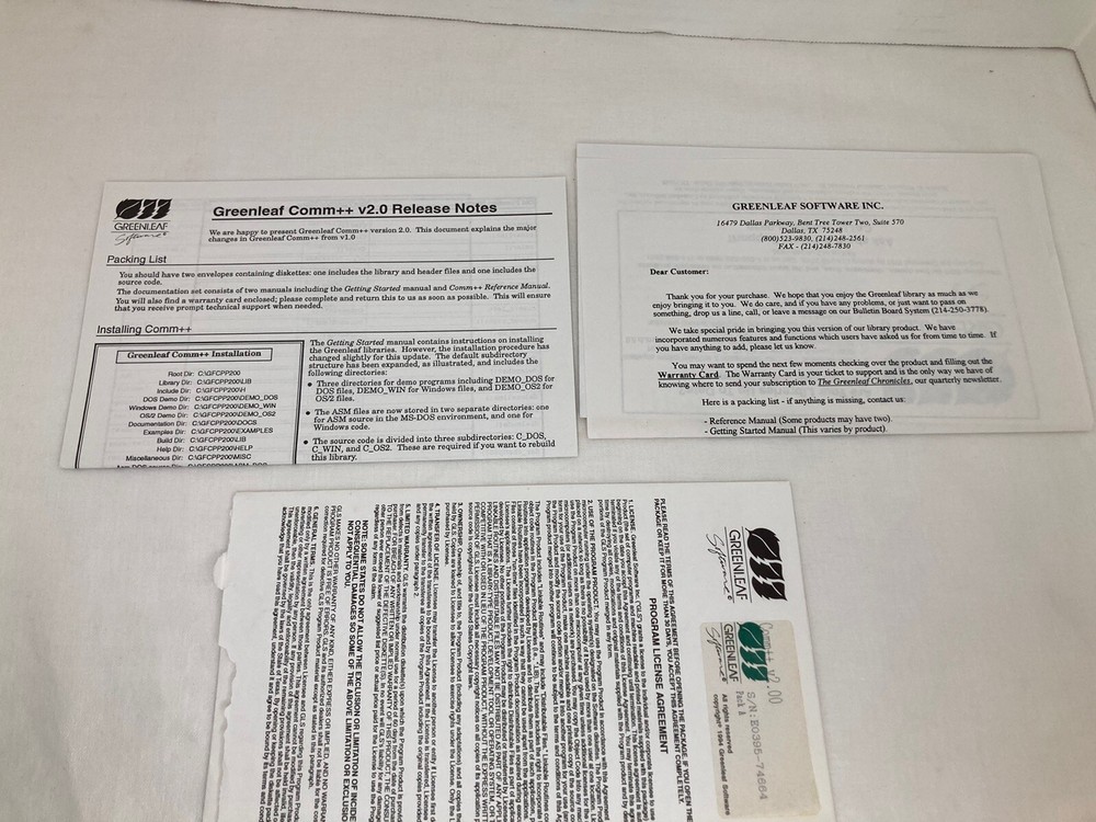 Greenleaf Software Comm ++ V2.0 Communication Library for C++ 1994 Programming
