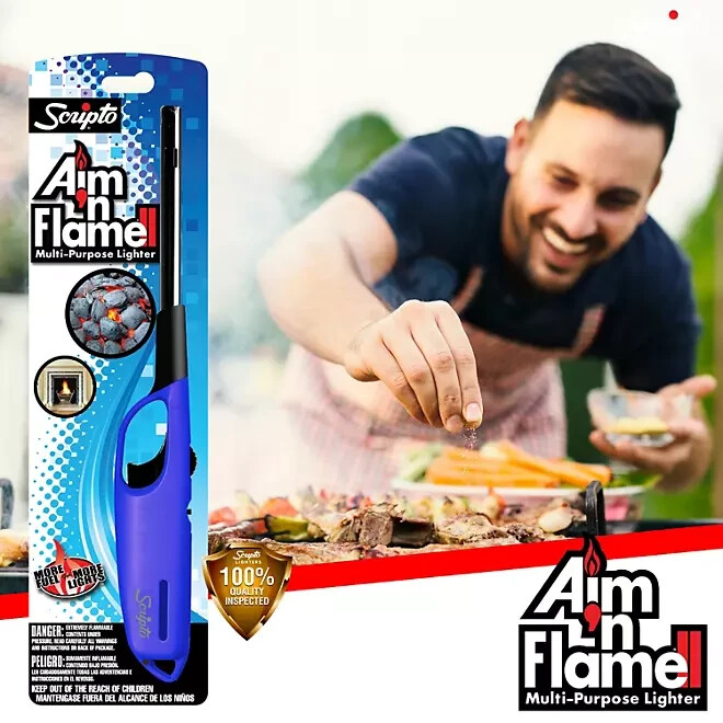 SCRIPTO Multi-Purpose Lighter BBQ, Camping, Grill Fireplace Random Color 4-Count