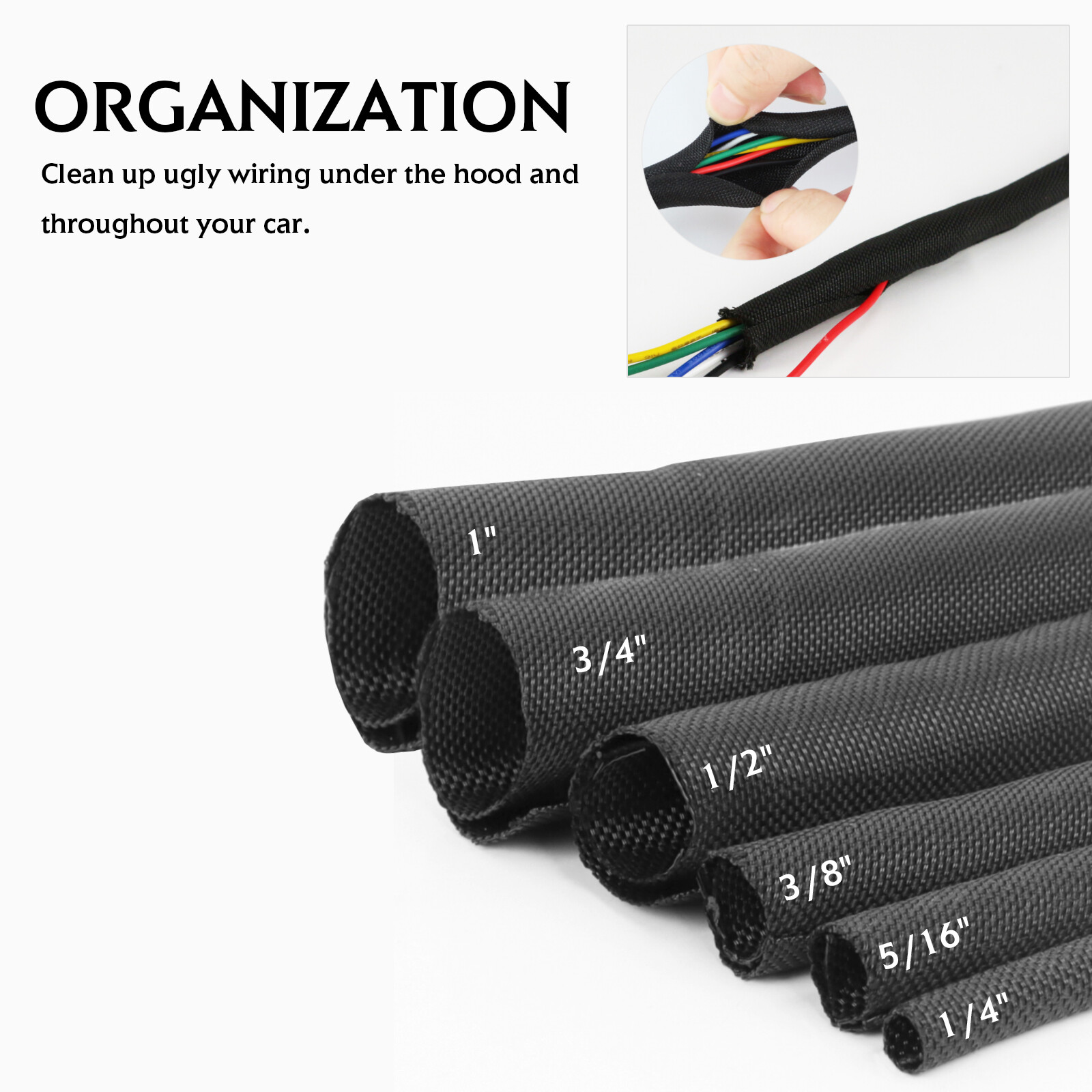 Braided Wire Loom Cord Protector Cable Management Auto Wiring Sleeve Sheathing