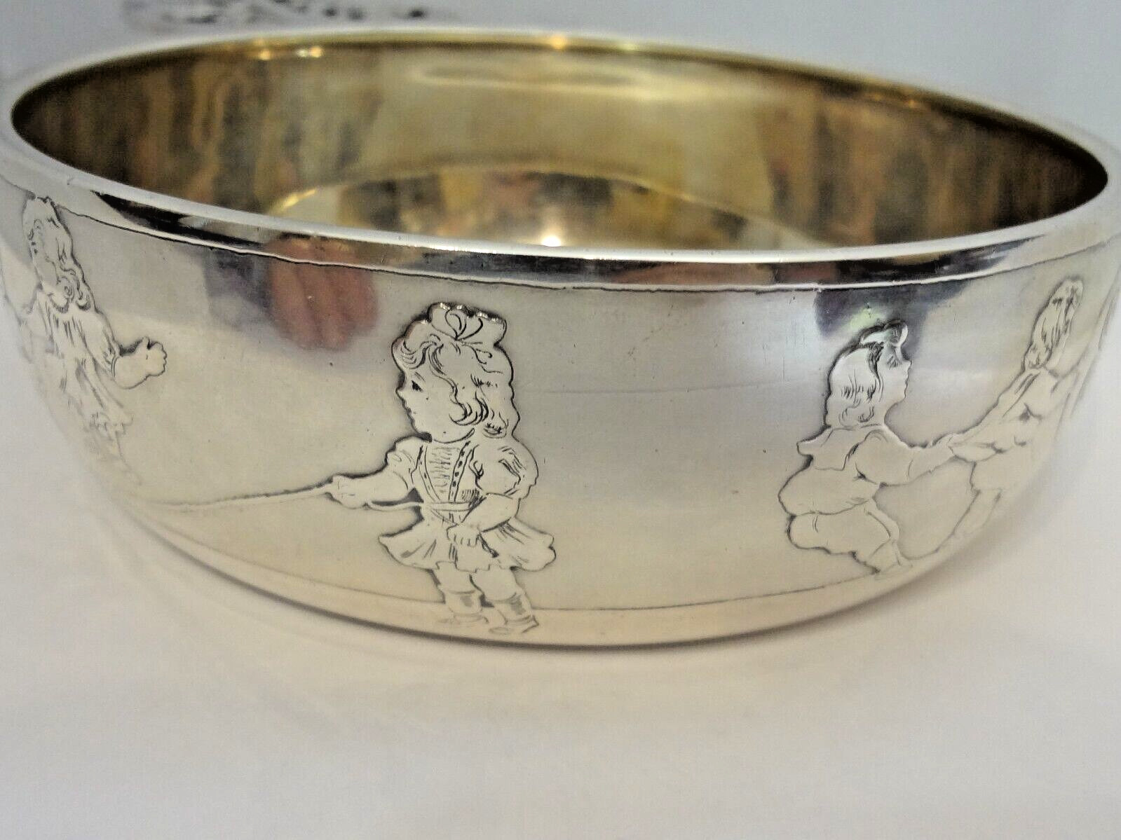 TIFFANY & Co John C Moore II Sterling Silver Porringer Children Playing 287.4 GR