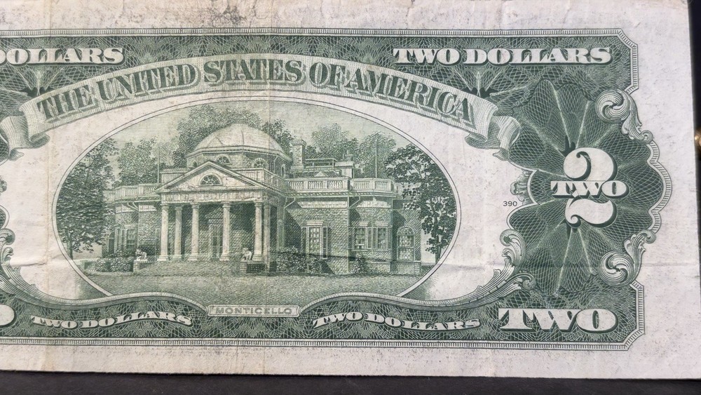 1928 G U.S. $2 Red Seal Banknote Misaligned Border Error