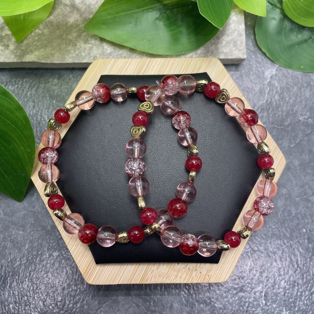 2 PC Handmade Bead Beaded Stackable 7.5” Plus Stretch Bracelet New C1509