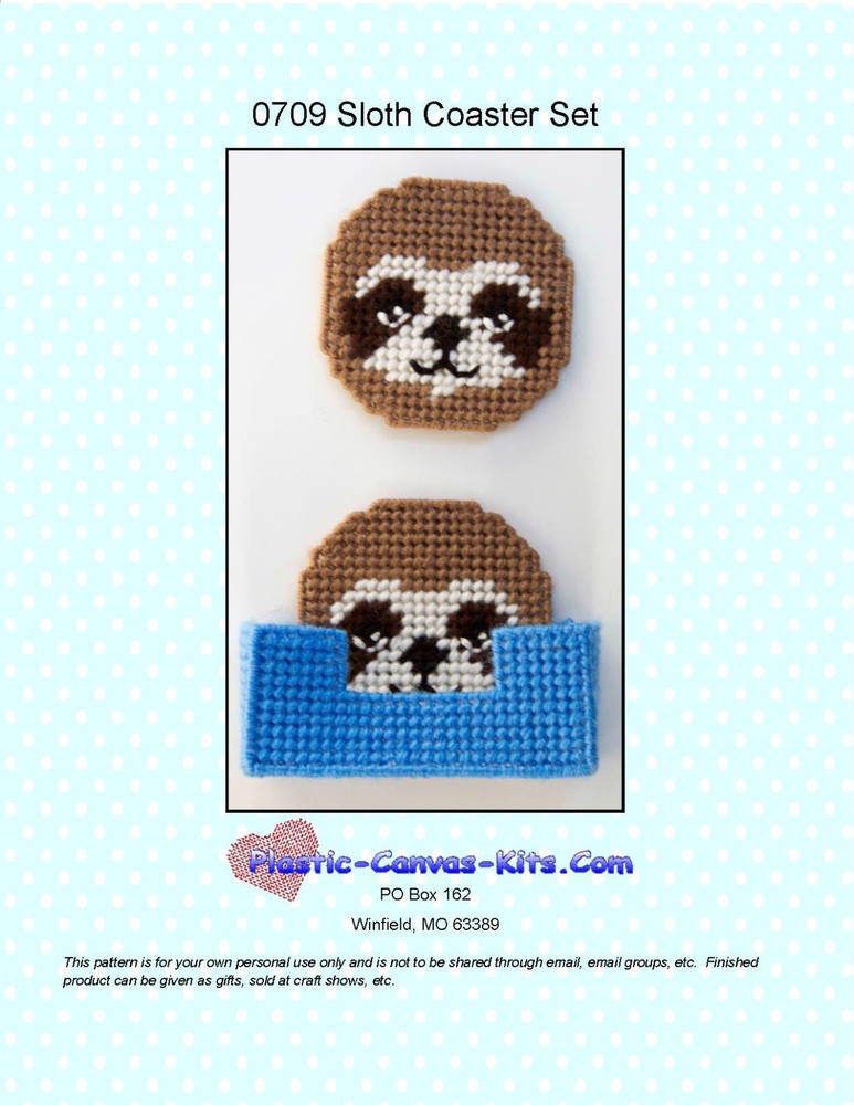 Sloth Coaster Set-Plastic Canvas Pattern or Kit