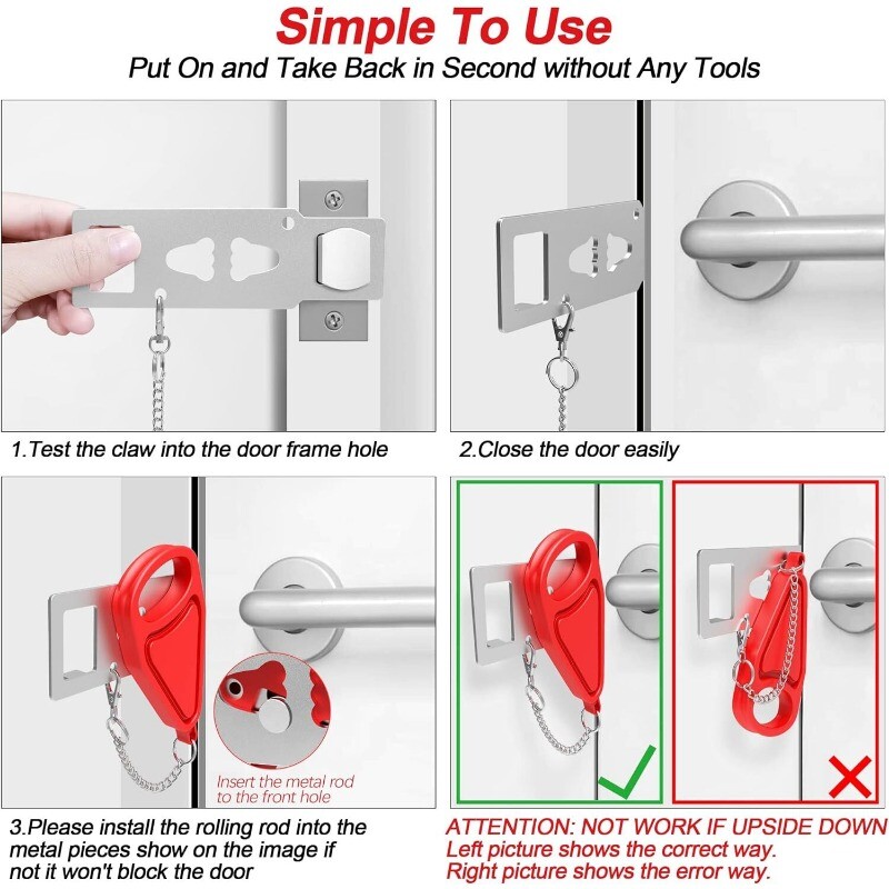 2 Pcs Heavy Portable Door Lock for Travel Door Lock Self-Defense Security Device