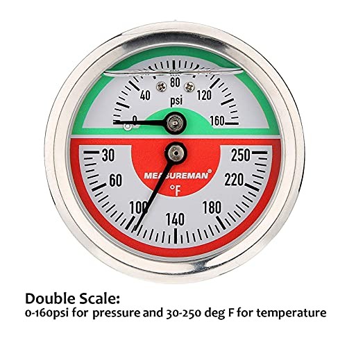 Tridicator, Thermo-Manometer, 2-1/2", Silicone Oil Back Mount-Liquid Filled