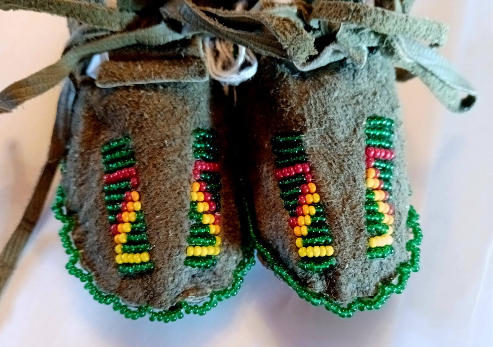 Vintage New Kiowa Green Beaded Baby Moccasins by Maureen Zotigh