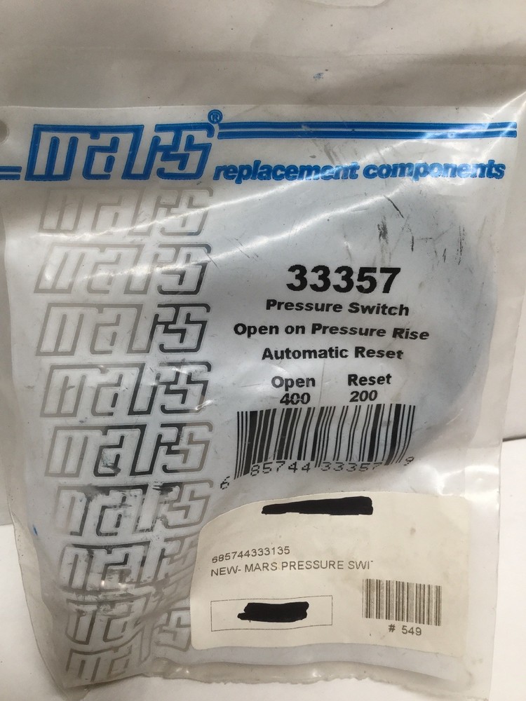 Mars 33357 Pressure Switch Open On Pressure Rise Auto Reset Open 400F Reset 200F