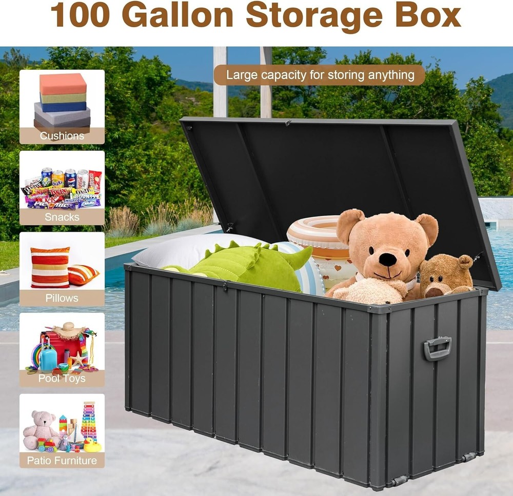 SHPAI 100 Gallon Deck Box, Lockable Storage Container with Galvanized Steel