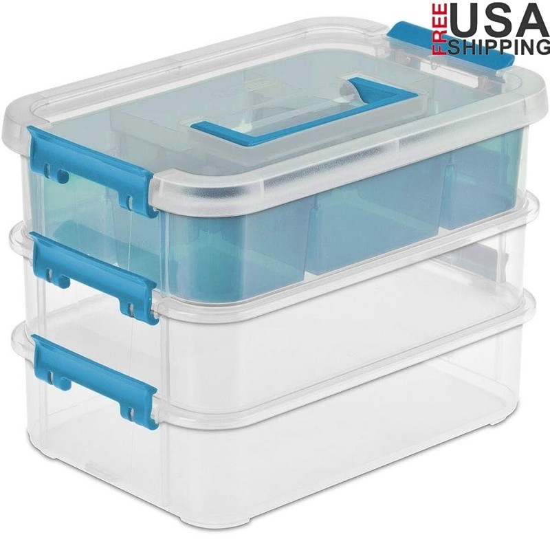 Stackable Rectangular Plastic Storage Box Ideal Sewing Art Office Supplies New