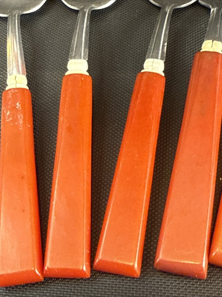 BAKELITE Sta-Brite Cherry Red Handled Silverware Set Spoons Fork Knife Butter