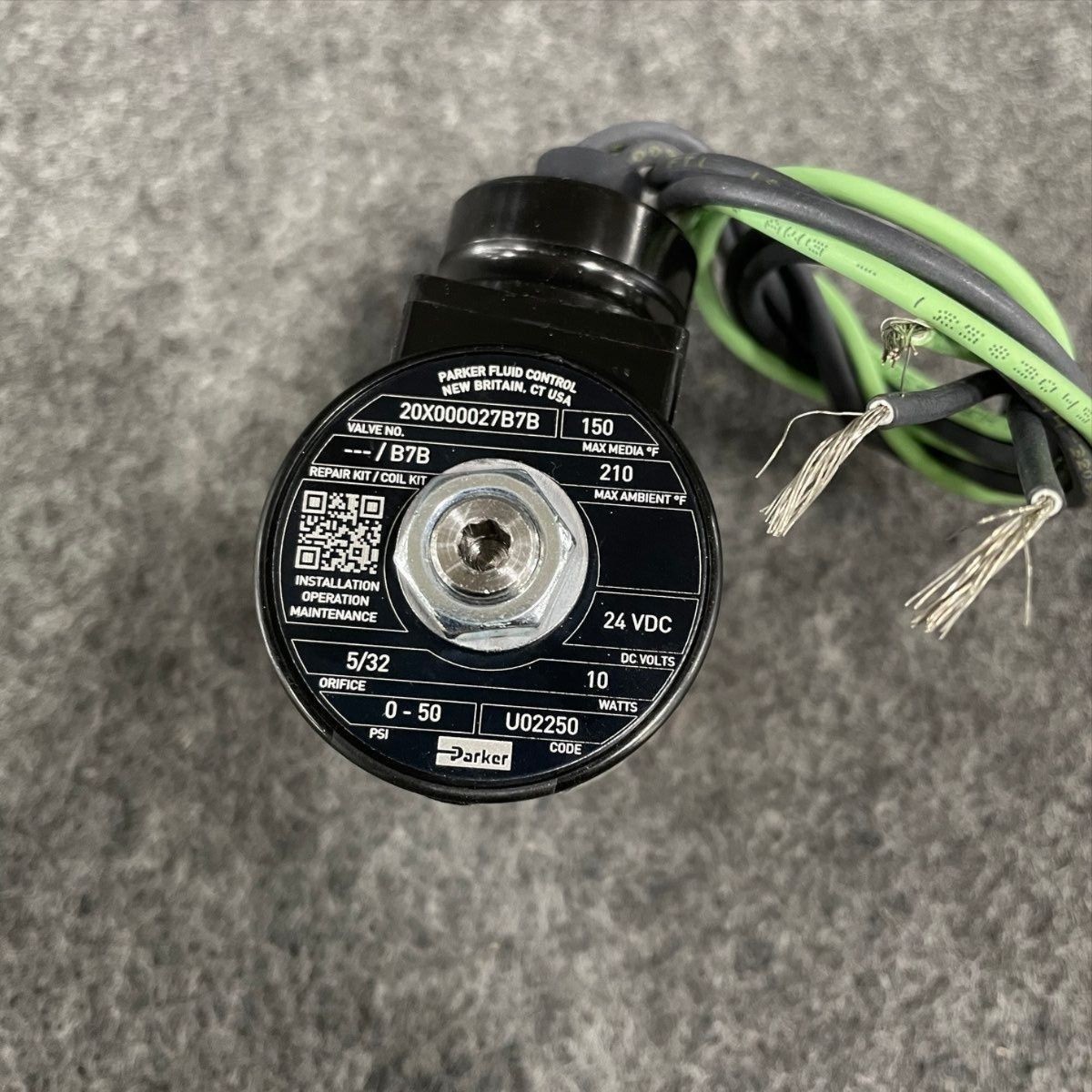 PARKER 20X000027B7B Fluid Control Valve, 5/32" Orifice, 0-50 PSI, 24 VDC