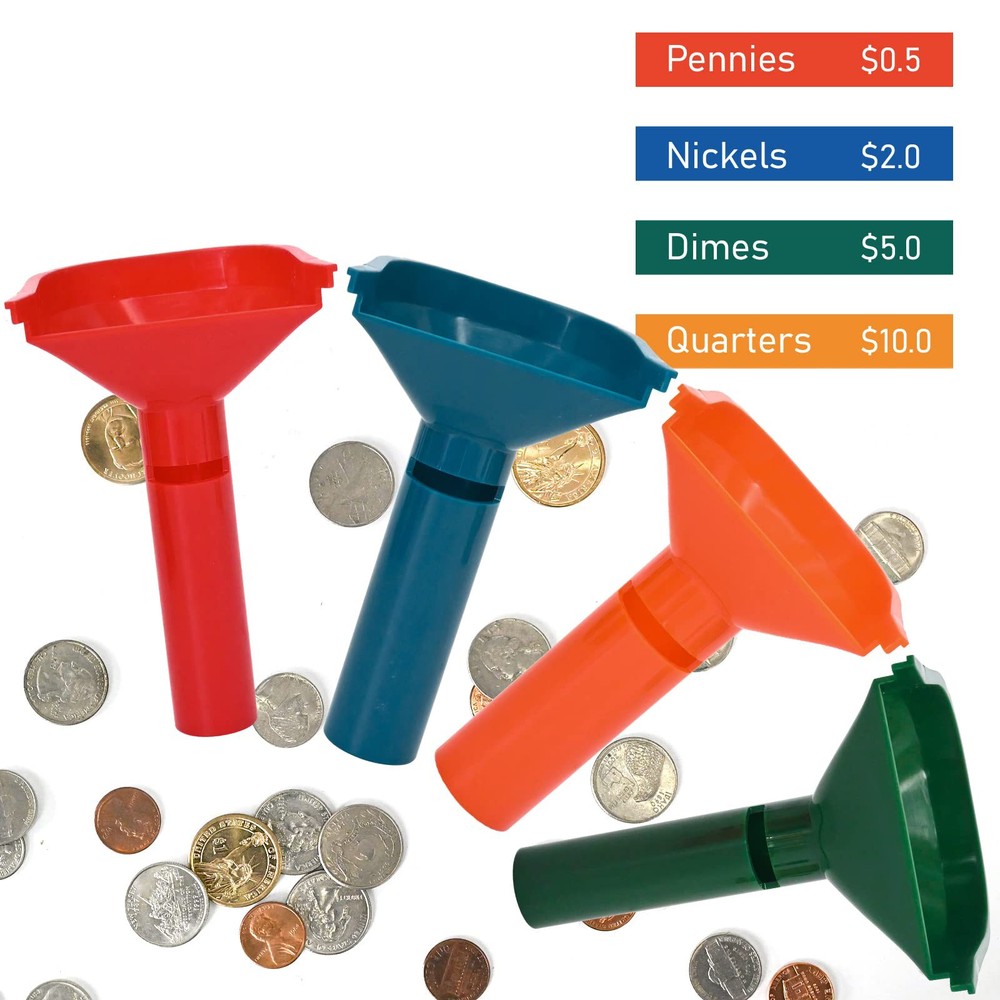 Coin Roll Wrappers, 150 Assorted, 4 Sorting Tubes, Striped, Multicolor