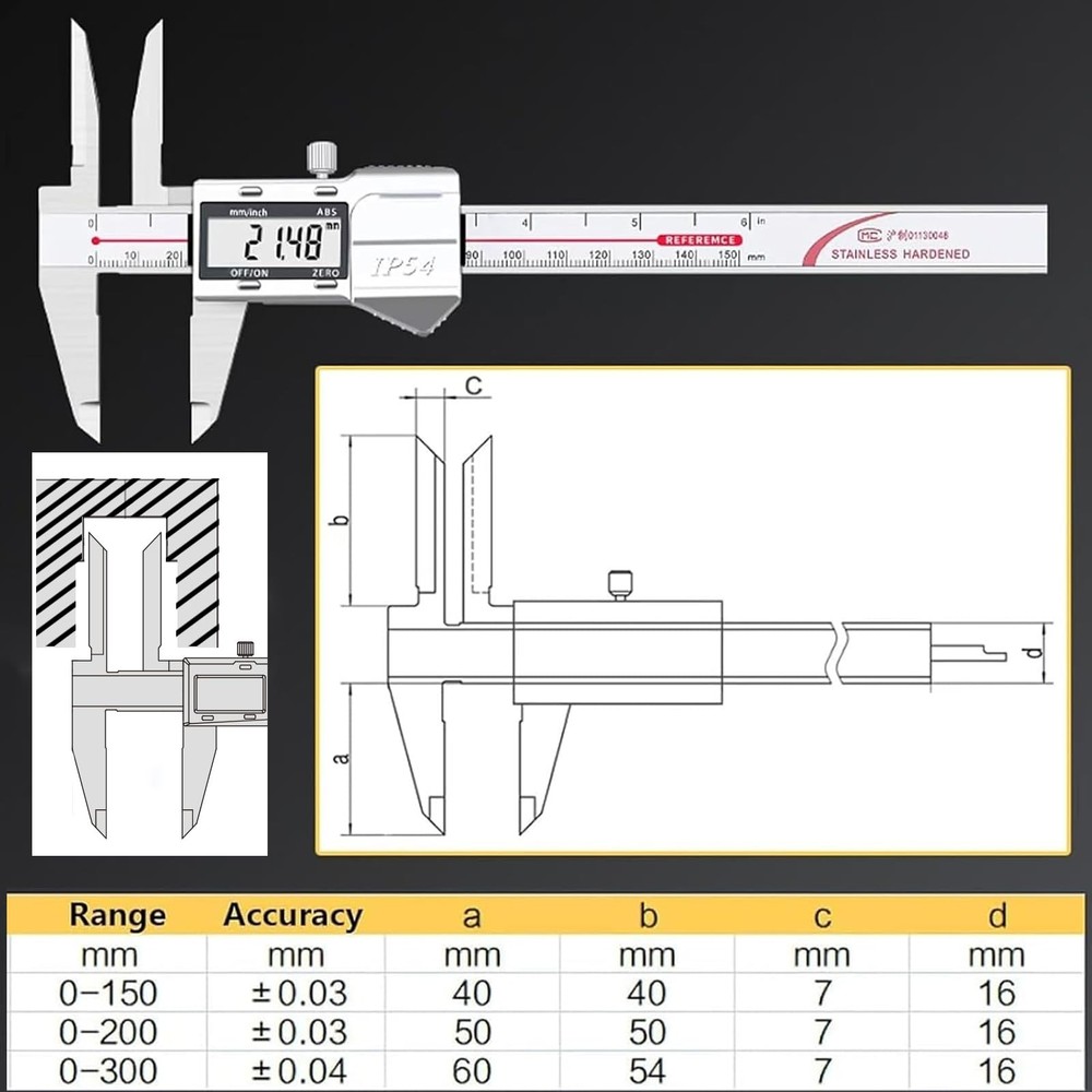 Long Upper Jaw Digital Caliper, Electronic Caliper Measuring Tool with Long U...