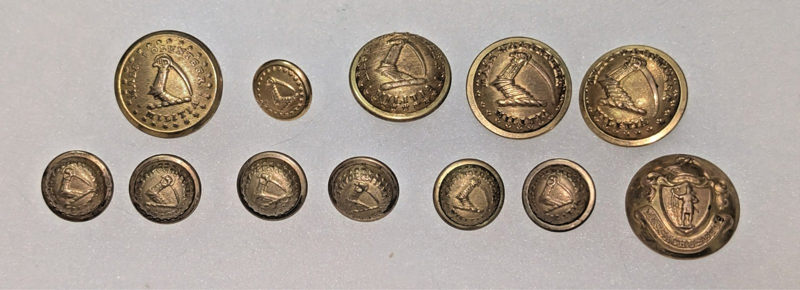 Twelve Massachusetts Militia Buttons
