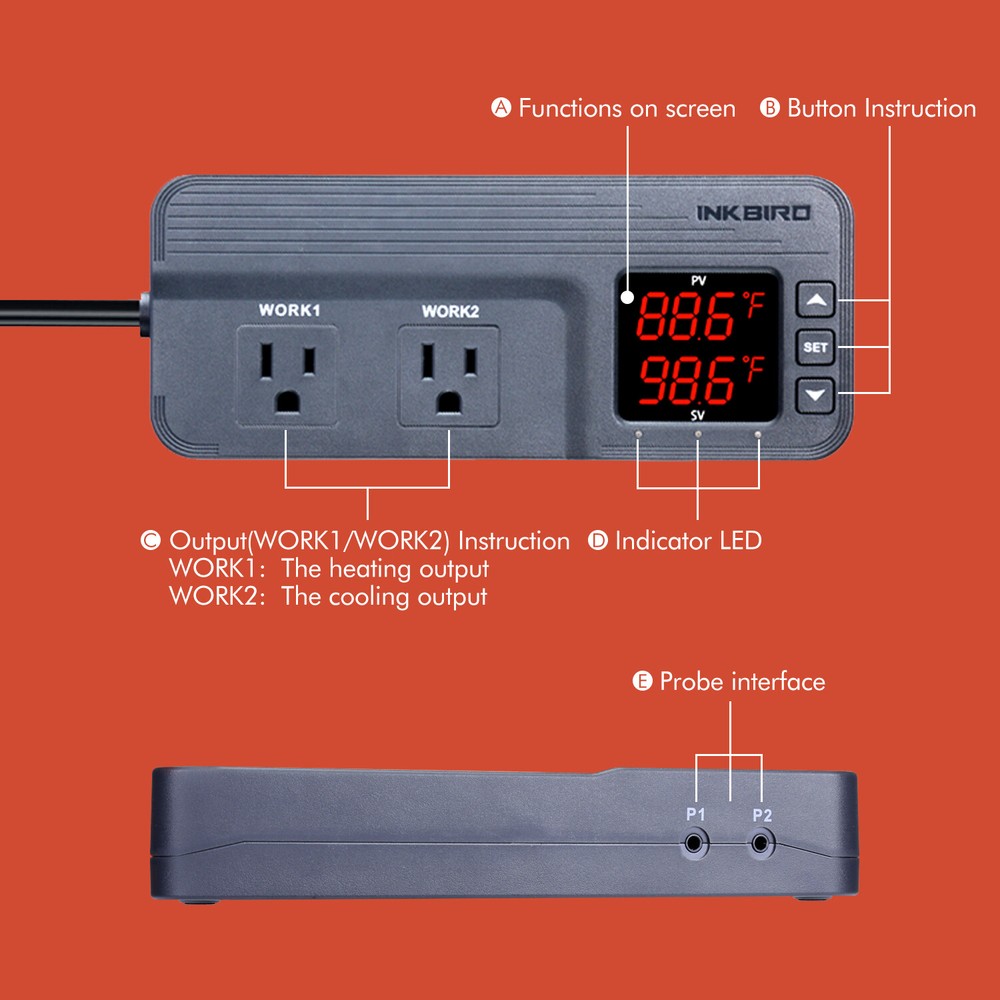 Inkbird Digital Temperature Humidity Controller Heat Cool Timer ITC-608T Brew US