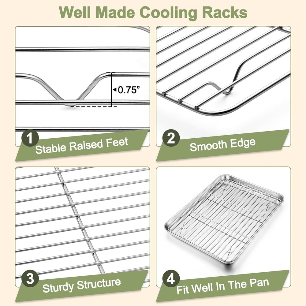 TeamFar Baking Sheet with Rack Set (3 16'' & 12.5'' 9'', Silver