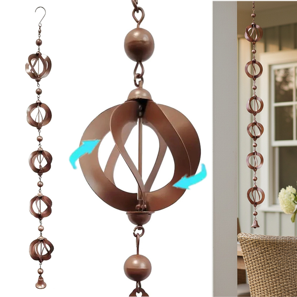 Antique Bronze RainChain Rotating Ball 3.54Ft Gutter Eaves Downspout Replacement