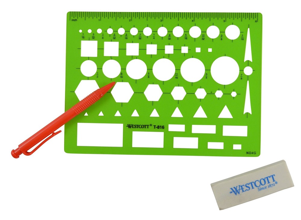 T-816 All-Purpose Technical Drawing Template, Plastic Shape Template Tool, Green