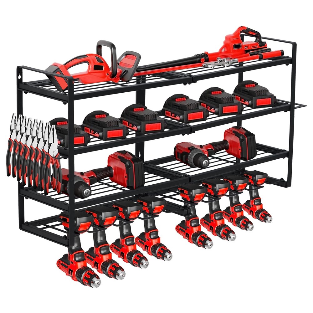 Wall Mount 4-Layer Power Tool Organizer 8 Drill Holders Drill Bit Rack for Garag