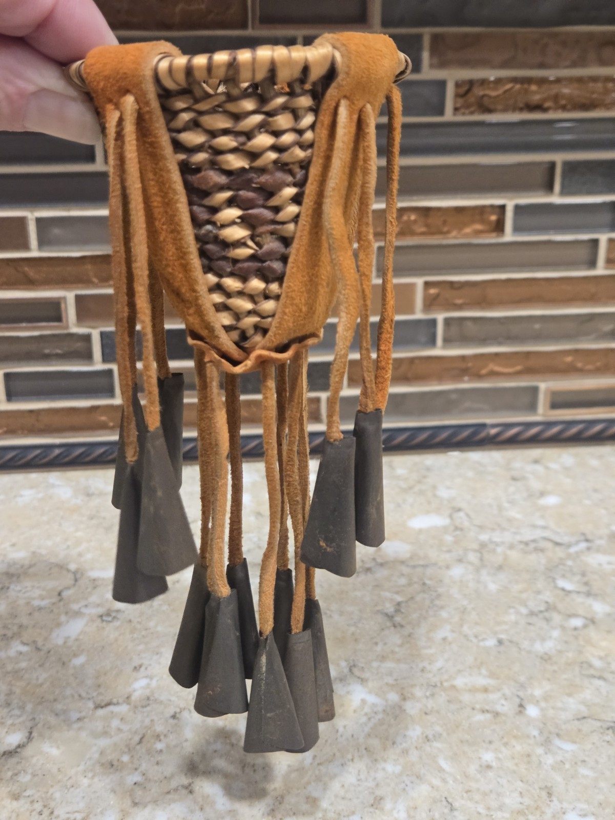 Vintage Miniature Native American Apache Burden Basket with Tipped Tassels