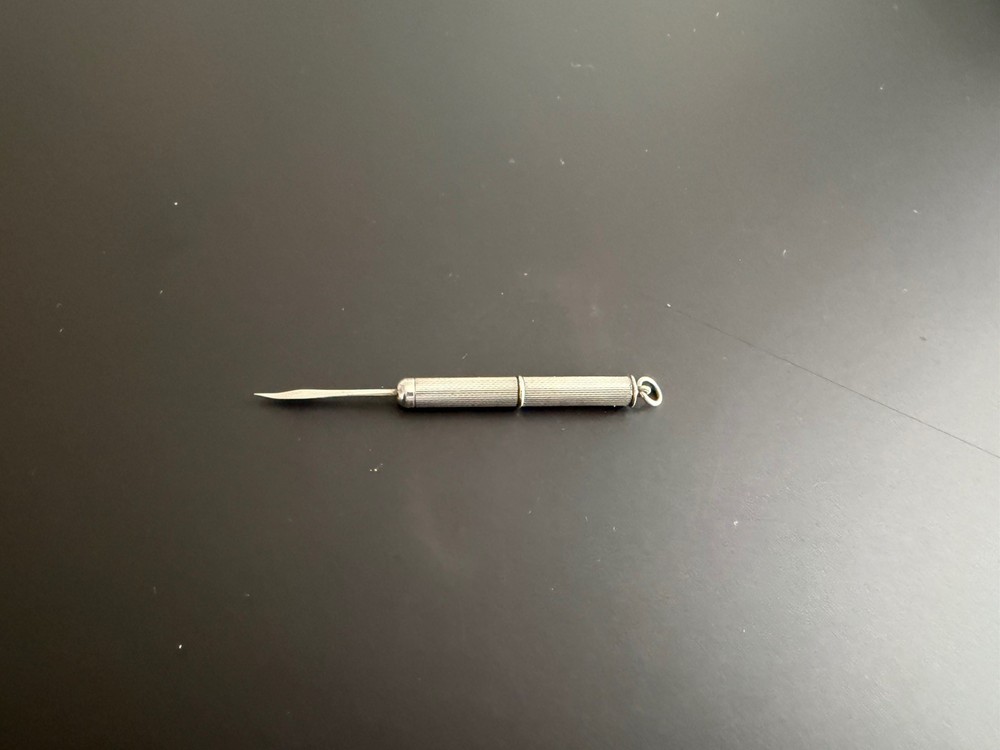 Solid Silver Engine Turned Twist Action Toothpick Pendant Cohen & Charles 1954