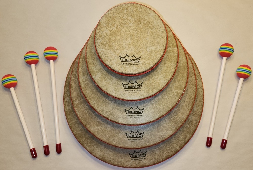 Remo Kid's Percussion Hand Drum Set (5 drums, 5 mallets) - Rain Forest Pattern