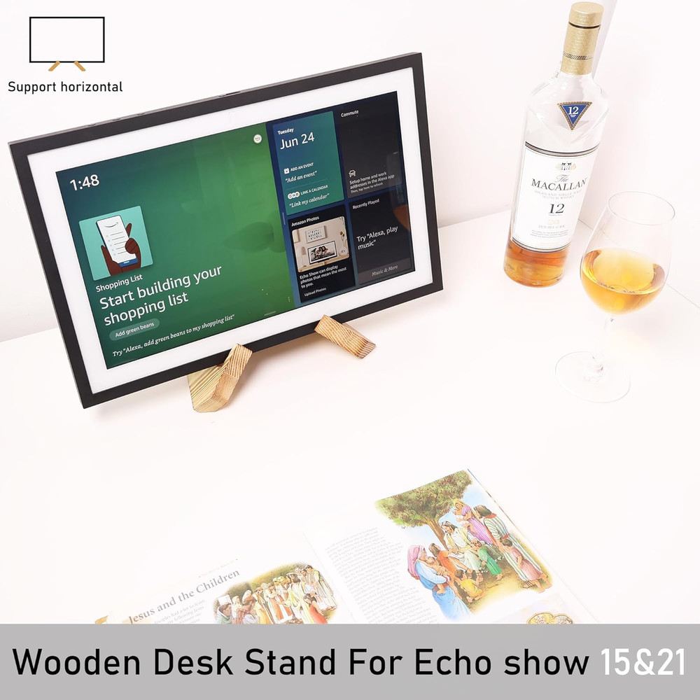 Solid Wood Tablet Computer Stands Compatible for Echo Show 15,Echo Show 21,Suppo
