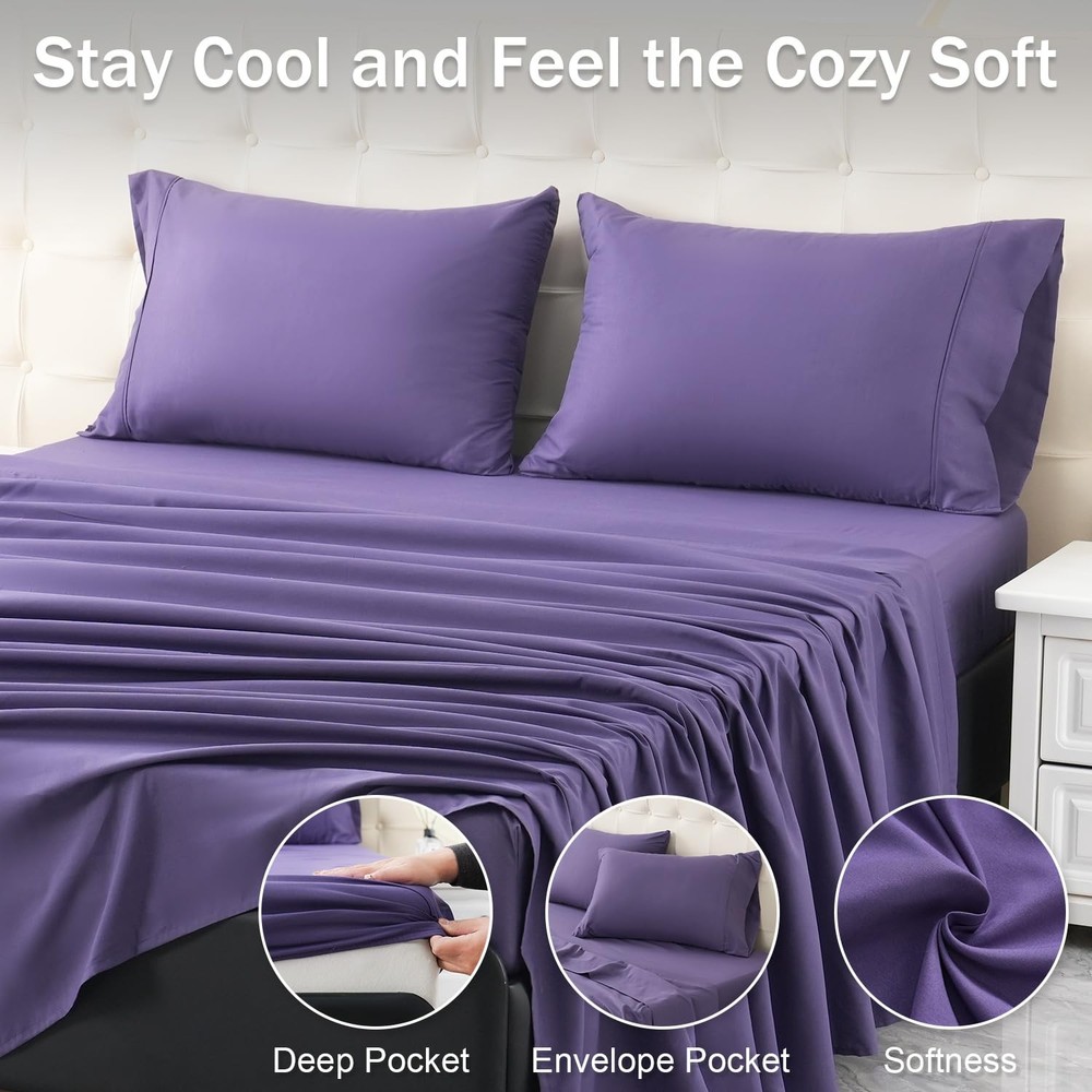 King Bed Sheets Set, Soft Breathable Bedding Sheet Set, Sheets Set with 16" D...