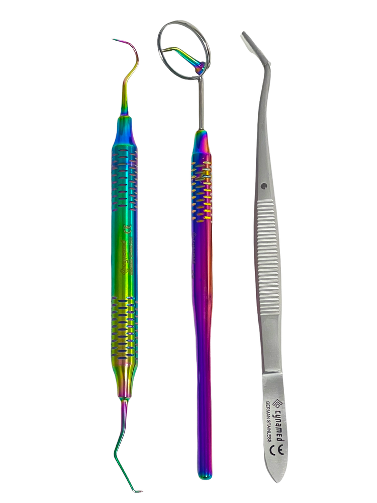 Premium German 3 Instruments Basic Dental Set Mirror Explorer College Plier Holo