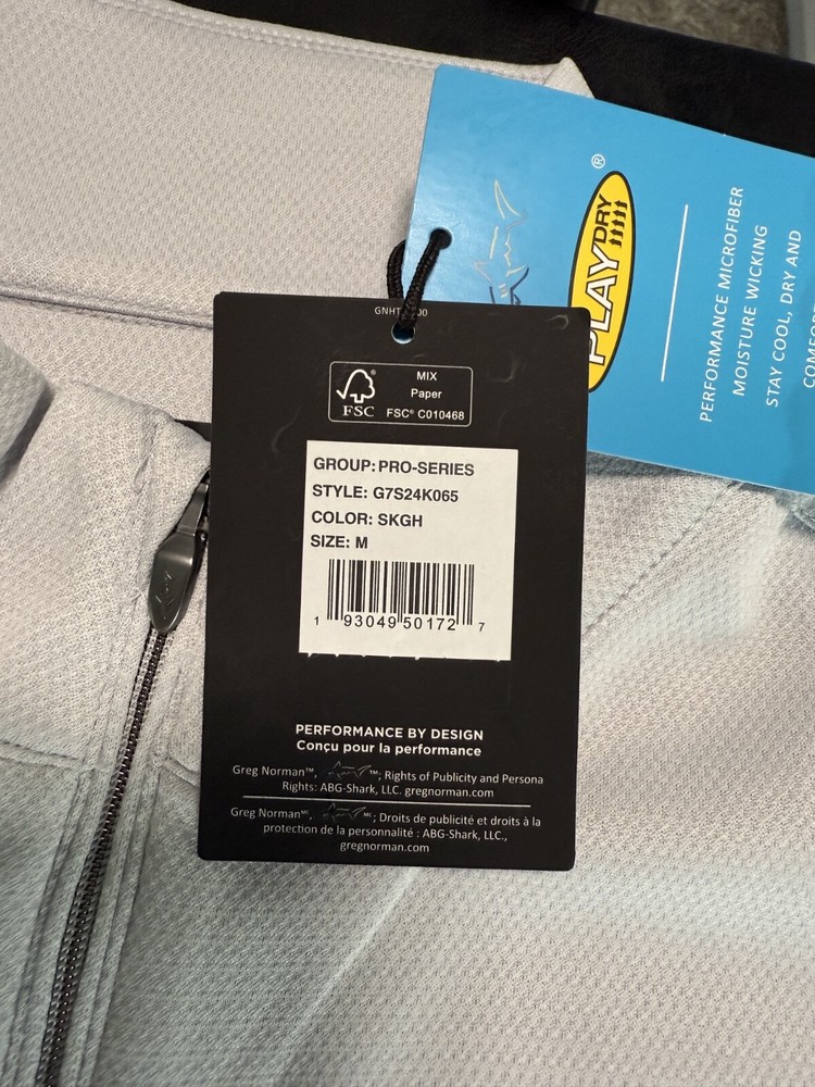 NWT MEN'S GREG NORMAN 1/4 ZIP PULLOVER, SIZE: M, COLOR: LIGHT GRAY (M28)