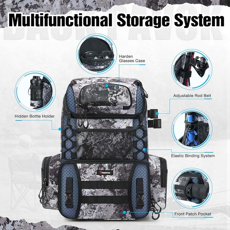 Water Resistant Hatchback Backpack Large Storage Fishing Hiking Tackle Bag New