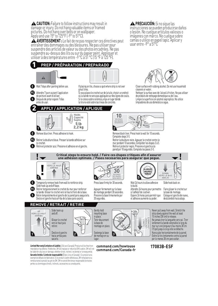 Command Bath Hook with Damage Free Strips for Towel and Accessory Storage