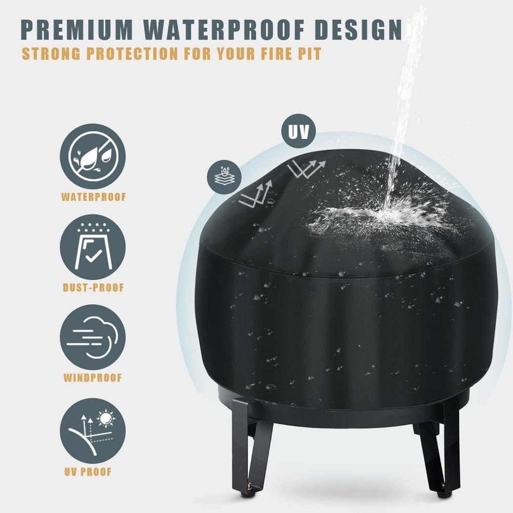 38 Inch Heavy-Duty Round Fire Pit Cover with Adjustable Drawstring - Waterproof