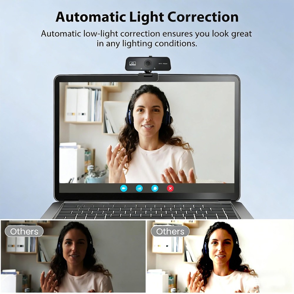 4K Webcam with Microphone for PC USB Web Camera Auto Focus,Noise Cancell,Plug &