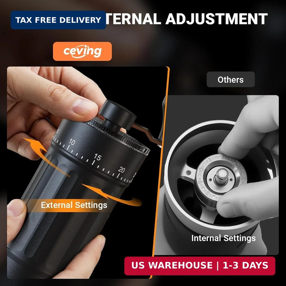 Mini Manual Coffee Grinder with 40 Adjustable Settings, Portable Hand Coffee Bea
